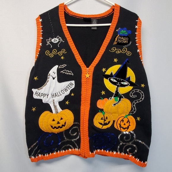 Holiday Editions Jackets & Blazers - Holiday Editions Halloween Stitched & Applique Knit Vest